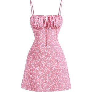 Women's Summer Floral Cherry Print A Line Short Cami Dress